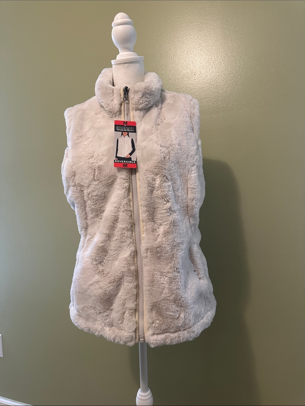 Nicole Miller Light Cream Faux Fur Reversible Vest